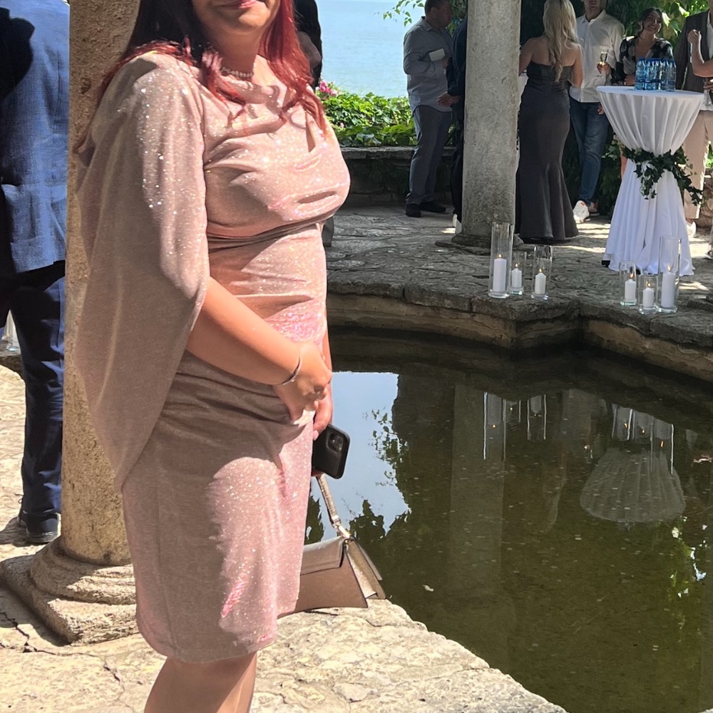 Sheet Glitter Drape Back Dress - image 3